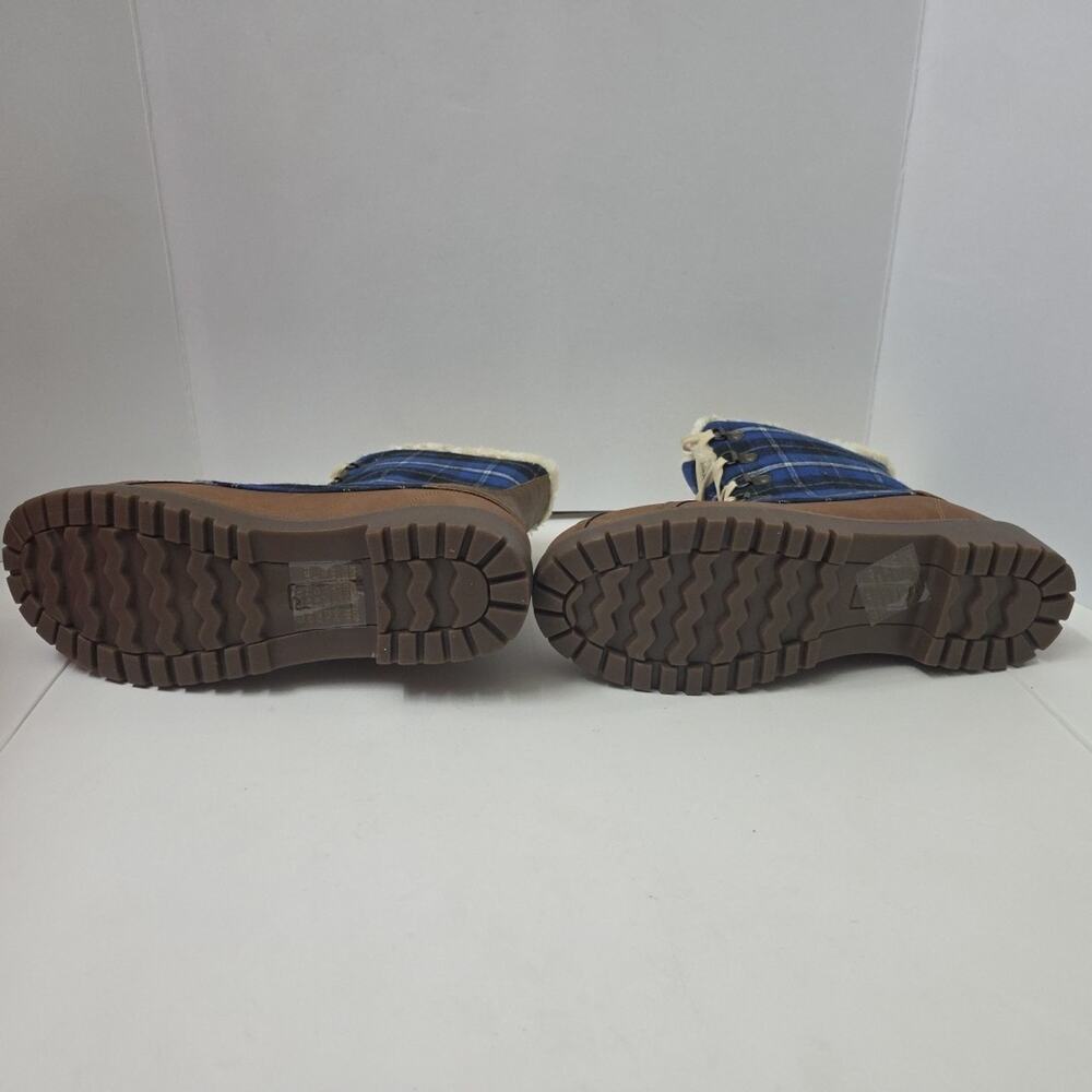 Plaid Lace-Up Winter Duck Boots w/ Faux Fur Lining Size 9.5 Brown & Blue - Picture 3 of 10